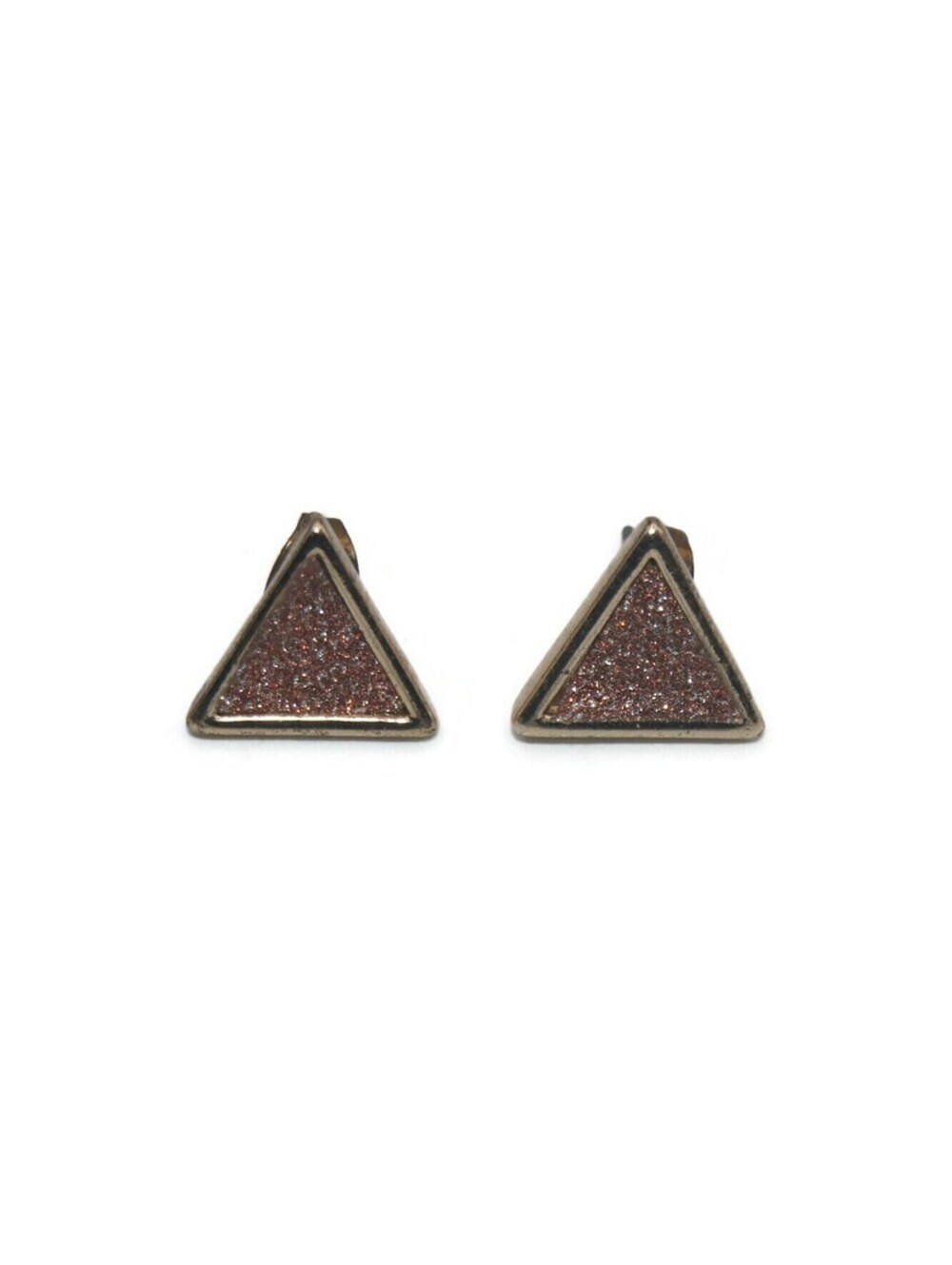 Small Vintage Gold Tone Triangle Stud Earrings with Golden Glitter.